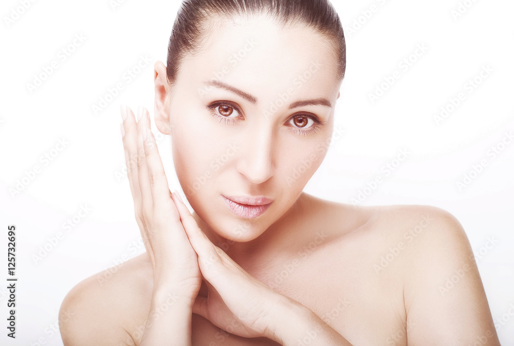 Portrait of beautiful face with beautiful brown eyes - isolated on white Portrait of beautiful face with beautiful brown eyes - isolated on white