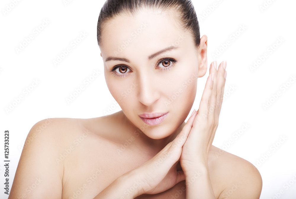 Portrait of beautiful face with beautiful brown eyes - isolated on white Portrait of beautiful face with beautiful brown eyes - isolated on white