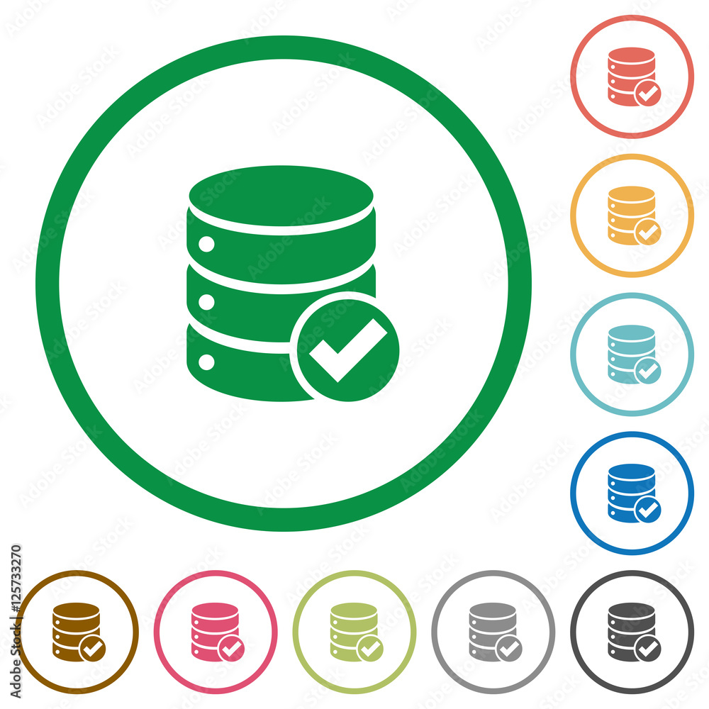 Database ok flat icons with outlines Database ok flat icons with outlines