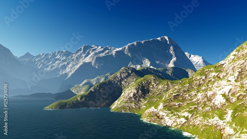 Idyllic summer landscape in the Alps 3d rendering