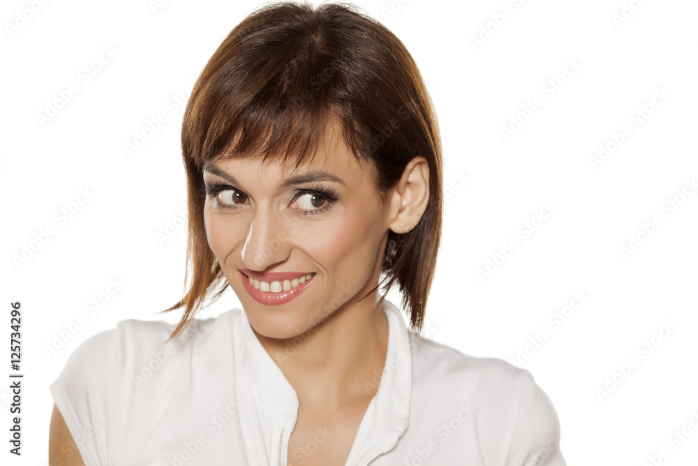 Portrait of smiling beautiful middle-aged woman with makeup Portrait of smiling beautiful middle-aged woman with makeup