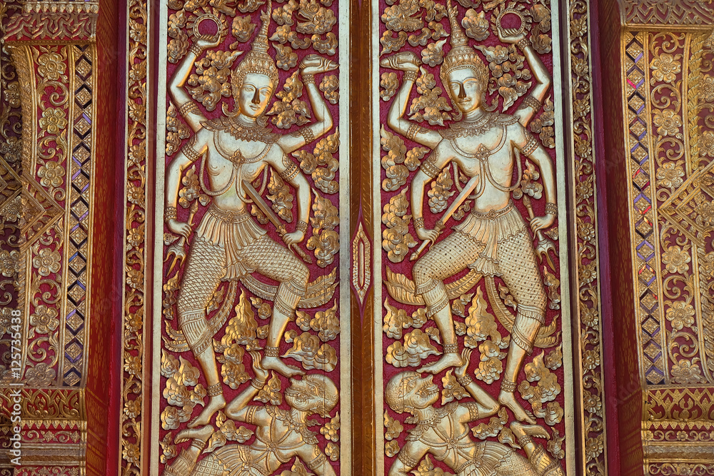 
Traditional thai stripes texture decorative in temple, Thailand