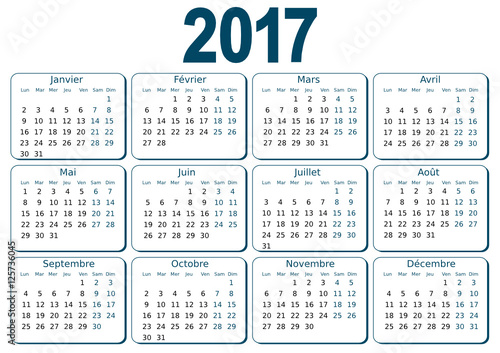 Calendrier 2017 simple - facilement éditable