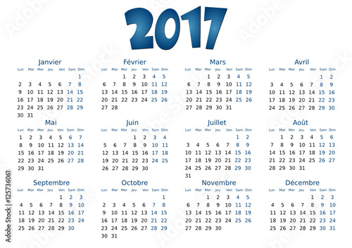 Calendrier 2017 simple - facilement éditable