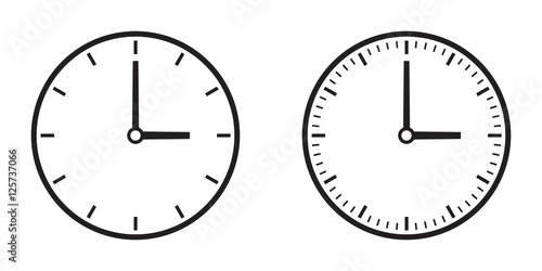 Two simple clock dials, gray on white background
