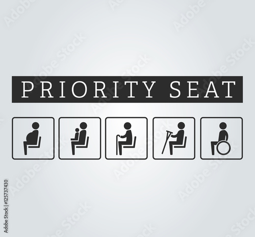Disabilities and seniors, cripple, pregnant, mom or mother with child area sign set. Priority seating for customers, special place icons on background. Vector illustration flat style.
