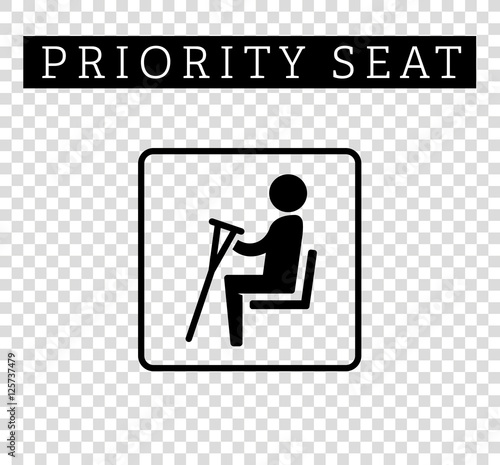 Disabilities or cripple with crutches sign. Priority seating for customers, special place icon isolated on background. Vector illustration flat style.