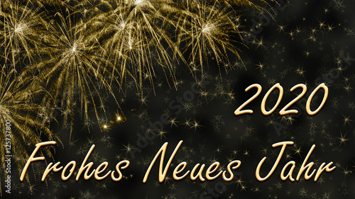 Silvesterkarte "Frohes neues Jahr 2020" mit goldenem Feuerwerk 