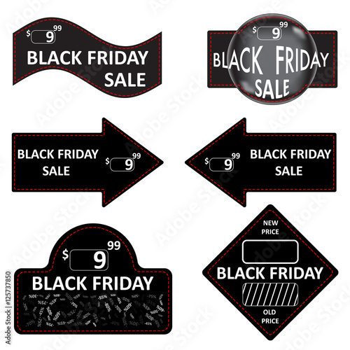 Black Friday sale sign  price tag  logos badge and labels collection black and white set isolated