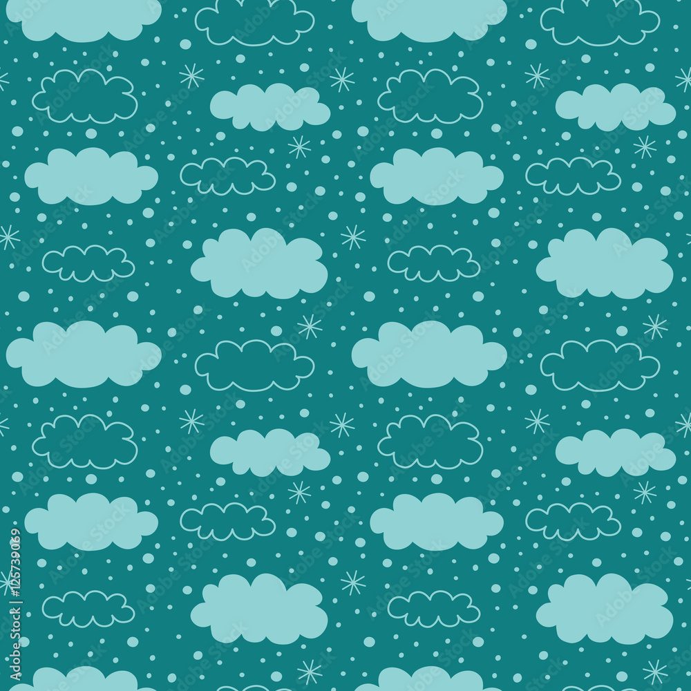 Vector seamless pattern with clouds and snowflakes Vector seamless pattern with clouds and snowflakes