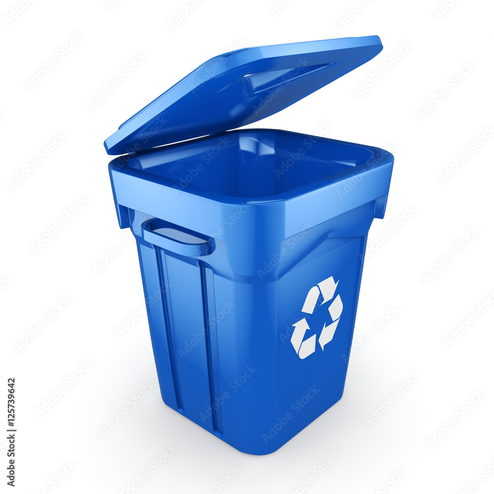 3D rendering Blue Recycling Bin 3D rendering Blue Recycling Bin