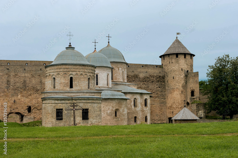 Russian medieval castle in Ivangorod. Located on the border with Estonia, not far from St. Petersburg. The photo shows the ancient church.