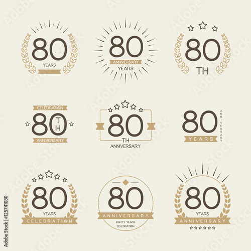 Eighty years anniversary celebration logotype. 80th anniversary logo set.