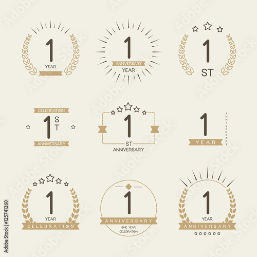 One year anniversary celebration logotype. 1st anniversary logo set.
