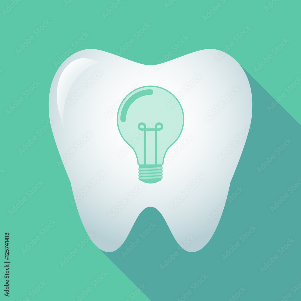 Long shadow tooth icon with a light bulb Long shadow tooth icon with a light bulb
