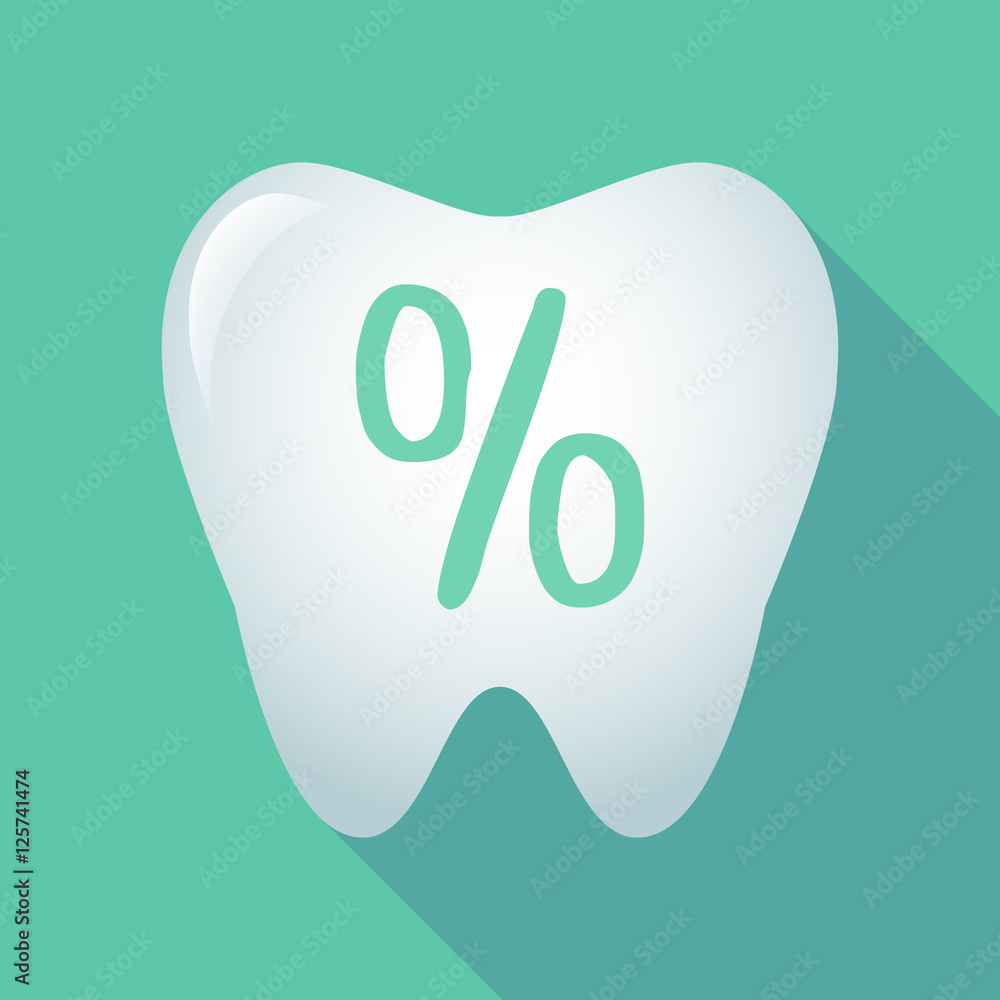 Long shadow tooth icon with a discount sign