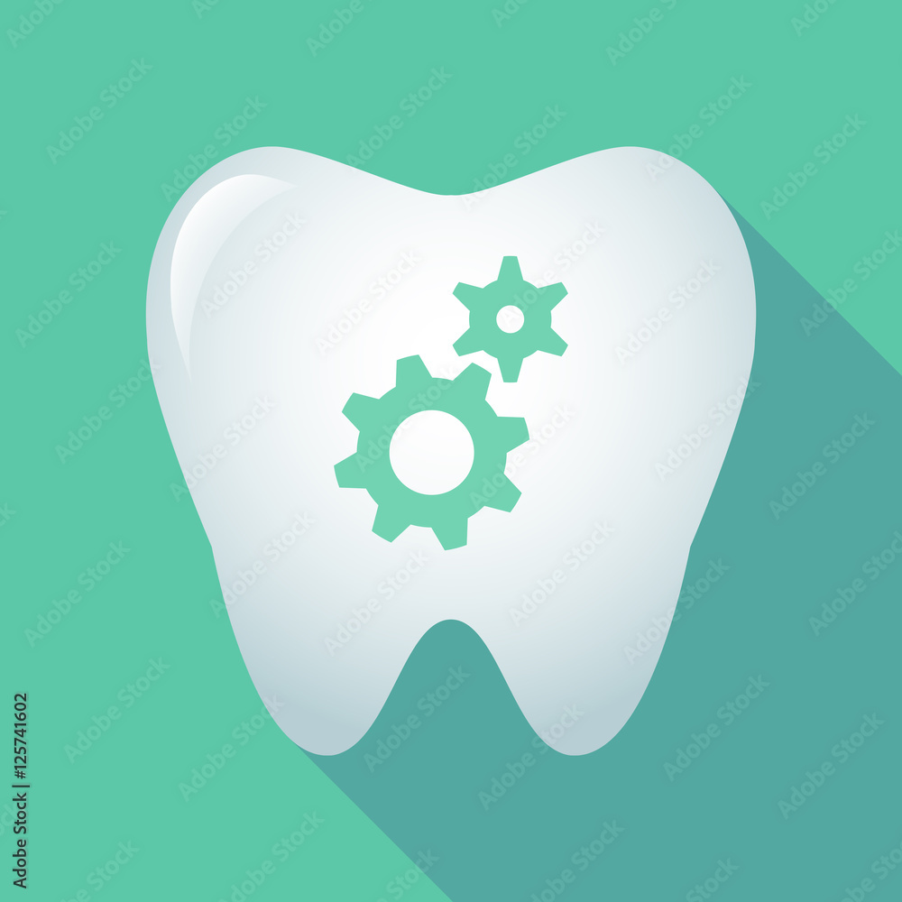 Long shadow tooth icon with two gears Long shadow tooth icon with two gears
