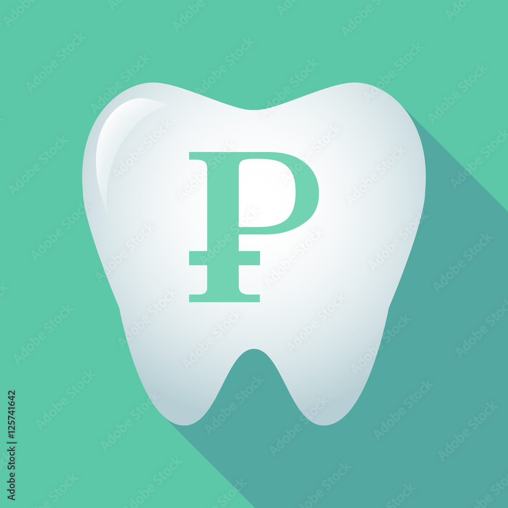 Obraz premium Long shadow tooth icon with a ruble sign