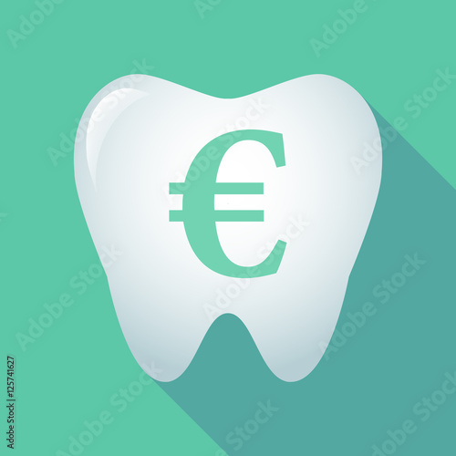 Long shadow tooth icon with an euro sign