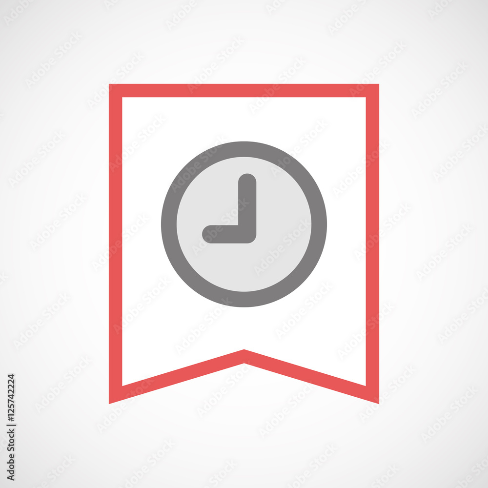Isolated line art ribbon icon with a clock Isolated line art ribbon icon with a clock
