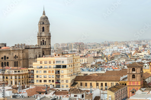 View of town and Malaga Cathedral. Andalusia, Spain