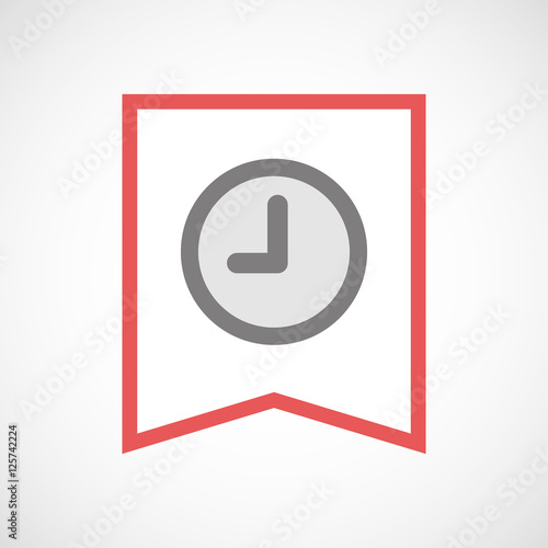 Isolated line art ribbon icon with a clock