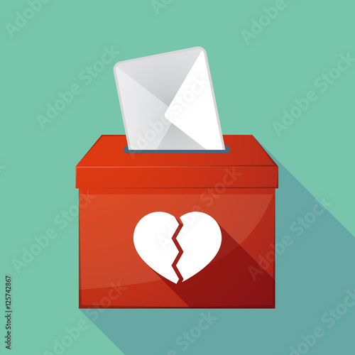 Long shadow coloured ballot box icon with a broken heart