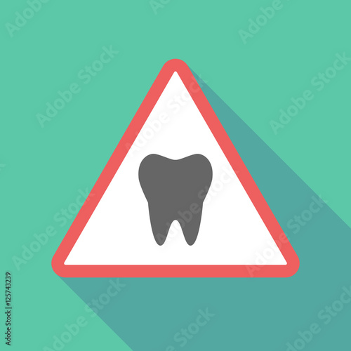 Long shadow triangular warning sign icon with a tooth