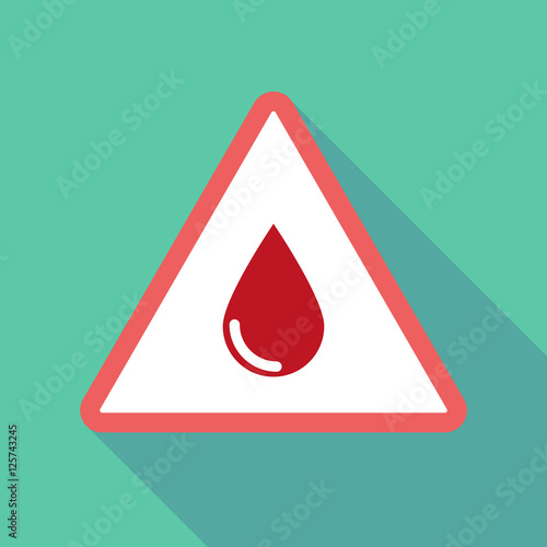 Long shadow triangular warning sign icon with a blood drop