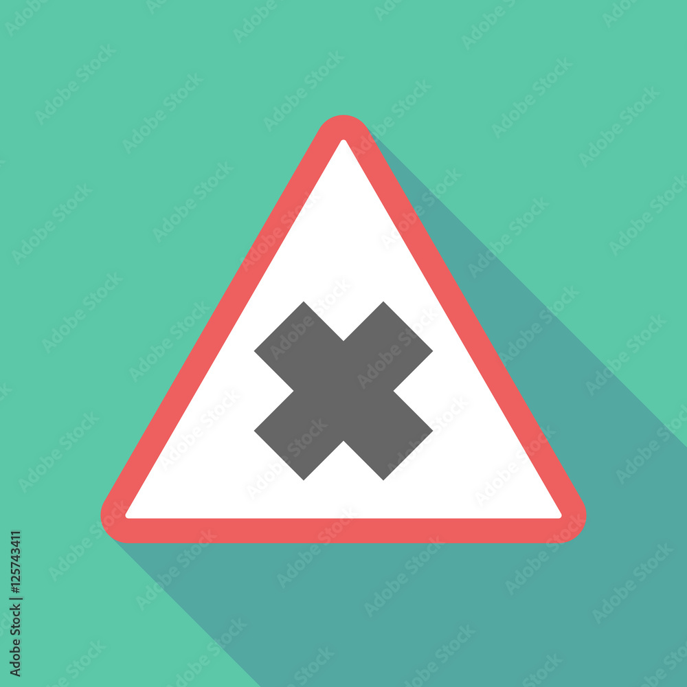 Long shadow triangular warning sign icon with an irritating subs Long shadow triangular warning sign icon with an irritating subs