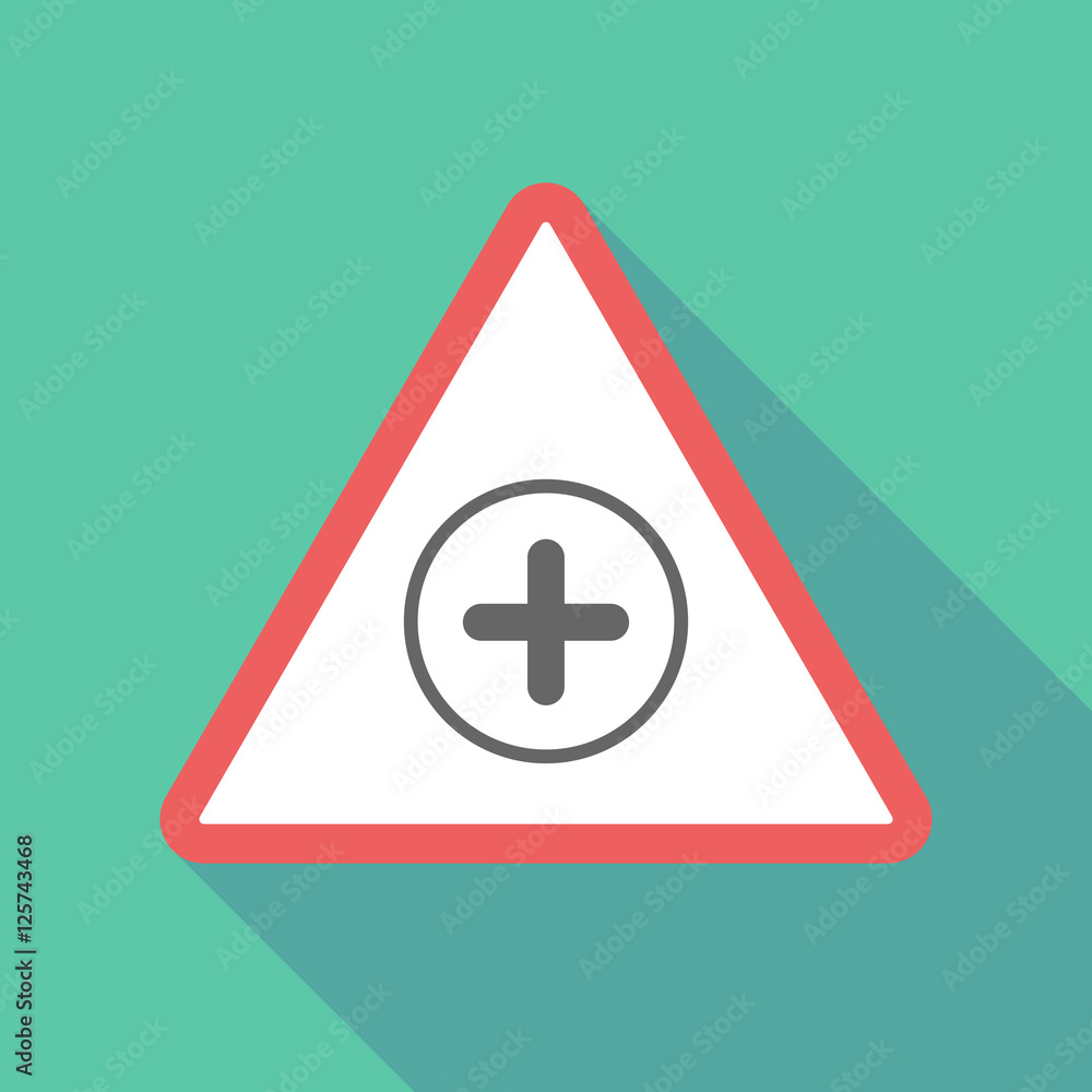 Long shadow triangular warning sign icon with a sum sign Long shadow triangular warning sign icon with a sum sign