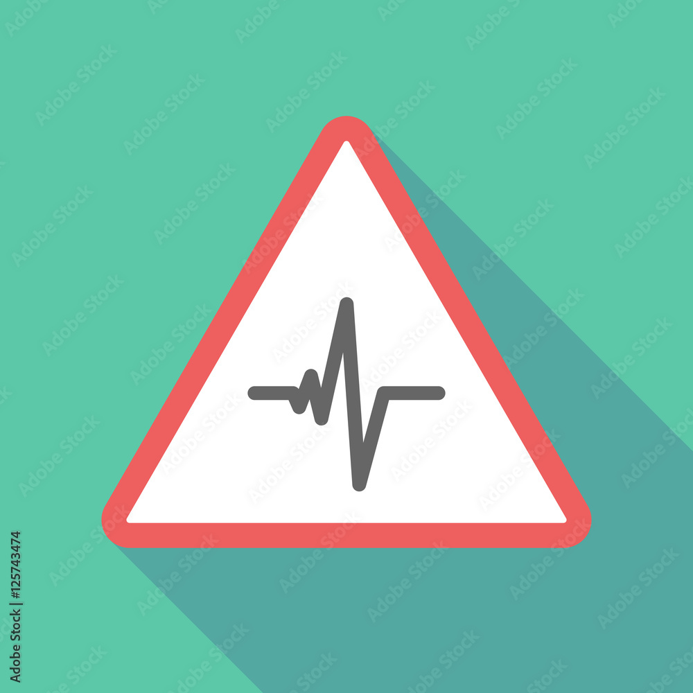 Long shadow triangular warning sign icon with a heart beat sign Long shadow triangular warning sign icon with a heart beat sign