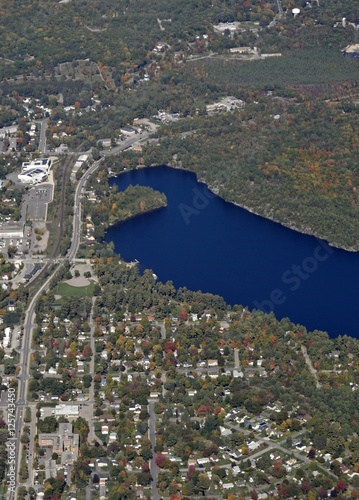  aerial view of Gravenhurst in the Muskoka region of Ontario, Canada 