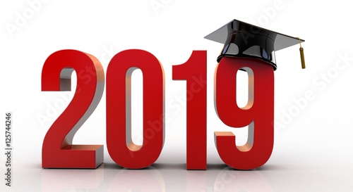 2019 text with graduation hat
