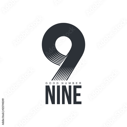 Black and white technological number nine logo, vector illustration isolated on white background. Black and white textured number nine graphic logotype for scientific and technological companies photo