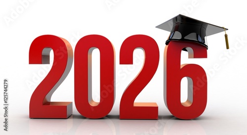Fotografie 2026 text with graduation hat