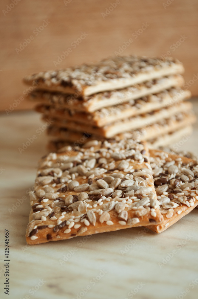 Cracker biscuits with sunflower seeds
