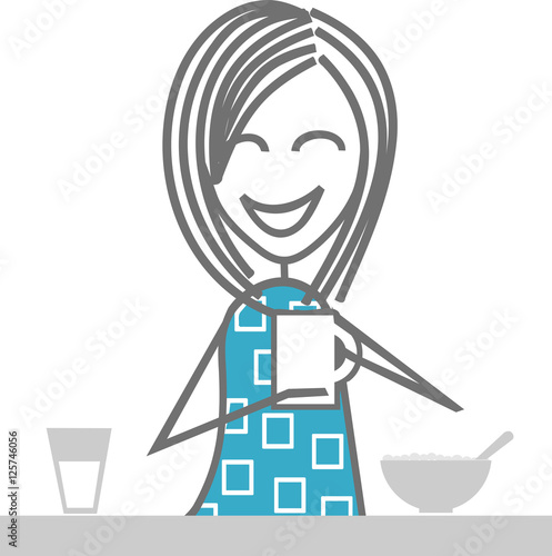 une femme ou un adolescent prend son petit déjeuner