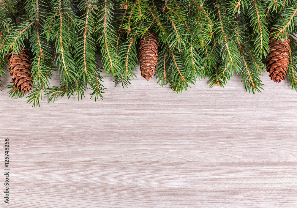 Christmas background with a branch of spruce and cones Christmas background with a branch of spruce and cones