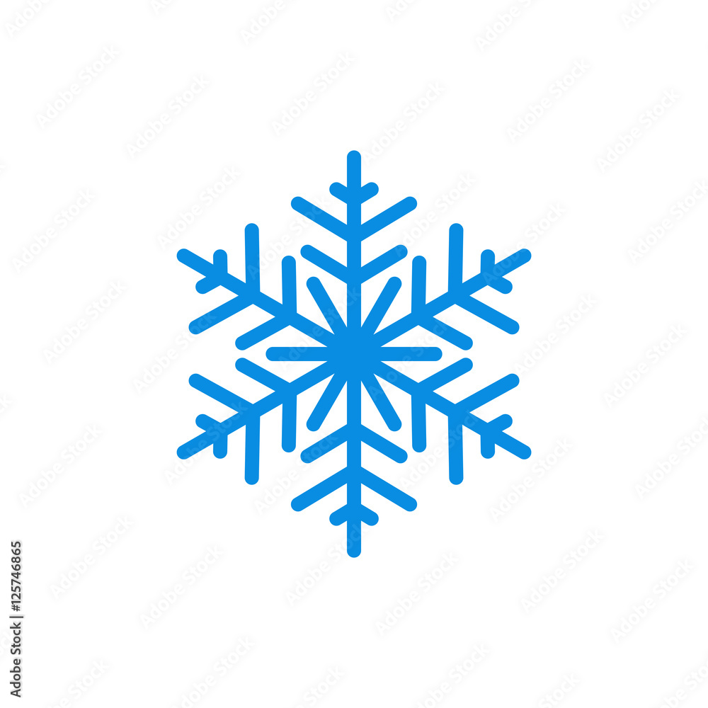 Snowflake icon. Blue silhouette snow flake sign, isolated on white background. Flat design. Symbol of winter, frozen, Christmas, New Year holiday. Graphic element decoration. Vector illustration Snowflake icon. Blue silhouette snow flake sign, isolated on white background. Flat design. Symbol of winter, frozen, Christmas, New Year holiday. Graphic element decoration. Vector illustration