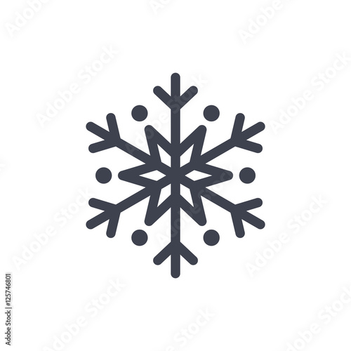 Snowflake icon. Gray silhouette snow flake sign, isolated on white background. Flat design. Symbol of winter, frozen, Christmas, New Year holiday. Graphic element decoration. Vector illustration