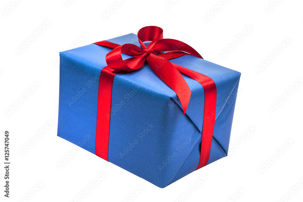 Fototapeta premium Blaues Weihnachstgeschenk