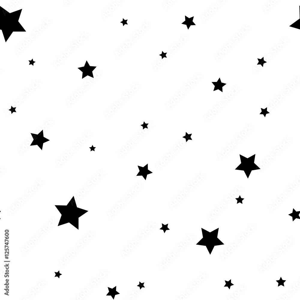 Naklejka premium Star seamless pattern. Black and white retro background. Chaotic elements. Abstract geometric shape texture. Effect of sky. Design template for wallpaper, wrapping, fabric, textile Vector Illustration