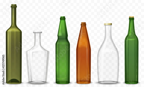 Realistic glass 3d blank bottle. Vector Bottles isolated on the alpha transperant background.