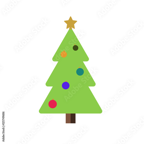 Wallpaper Mural Christmas tree with balls, star. Cartoon icon. Green silhouette decoration sign, isolated on white background. Flat design. Symbol of holiday, Christmas, New Year celebration. Vector illustration Torontodigital.ca