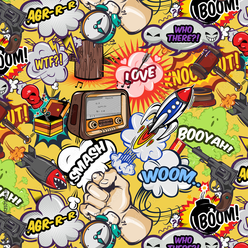 Fototapeta premium Comics Elements Seamless Pattern