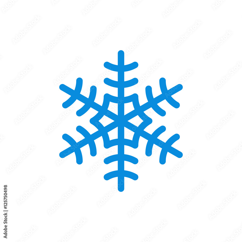 Snowflake icon. Blue silhouette snow flake sign, isolated on white background. Flat design. Symbol of winter, frozen, Christmas, New Year holiday. Graphic element decoration. Vector illustration Snowflake icon. Blue silhouette snow flake sign, isolated on white background. Flat design. Symbol of winter, frozen, Christmas, New Year holiday. Graphic element decoration. Vector illustration