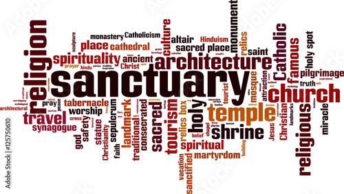 Sanctuary word cloud concept. Vector illustration