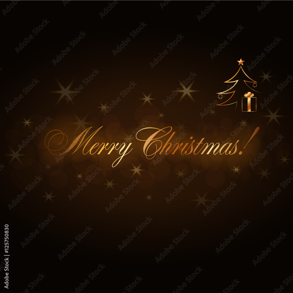 Merry Christmas gold text. Holiday background. Golden type decorative design for card, banner, greeting, vintage decoration. Symbol of Happy New Year celebration, holiday. Vector illustration