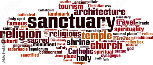 Sanctuary word cloud concept. Vector illustration